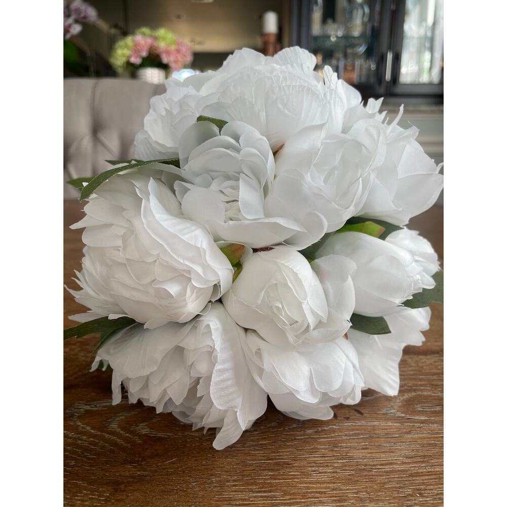 White-colored Artificial Peony Bouquet 11"